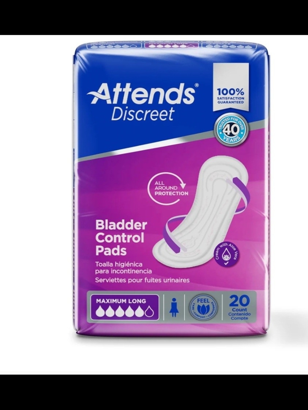 Discreet Bladder Control Pads — Purple and Blue Packaging